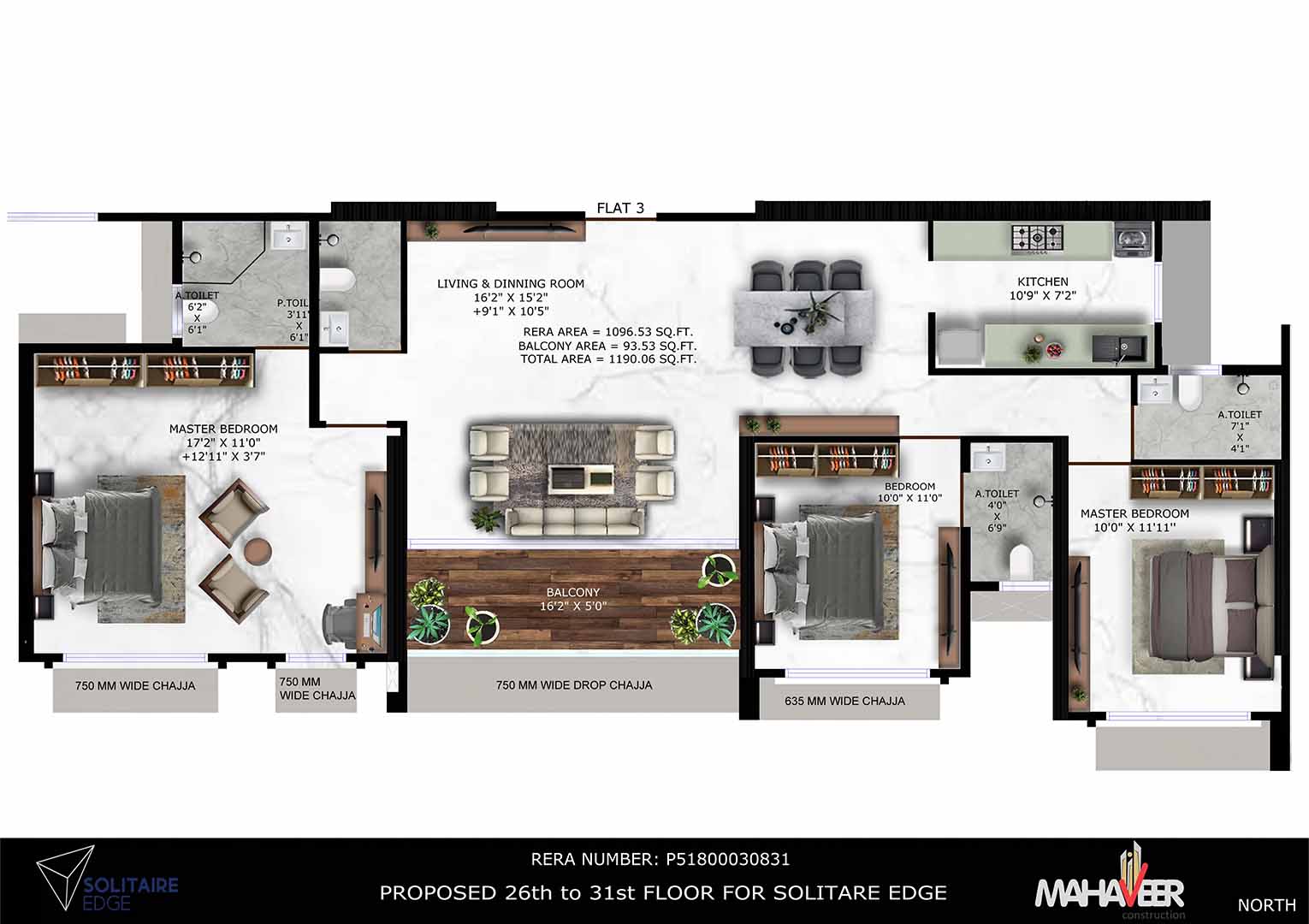 3BHK - 1190 Sq.Ft.